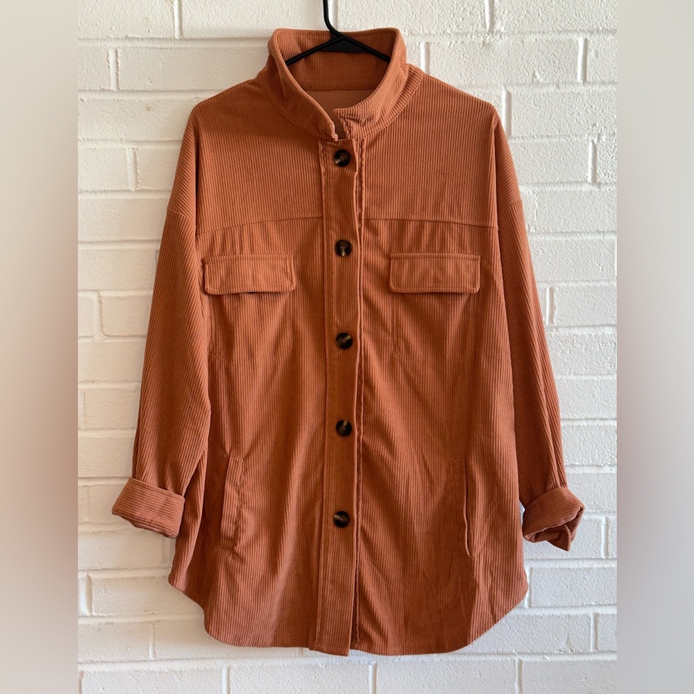 Terracotta Corduroy Button-Up Jacket
